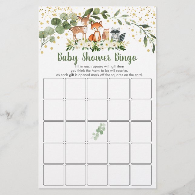Woodland Greenery Baby shower Bingo Game (Voorkant)