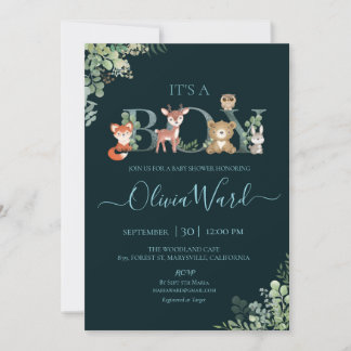 Woodland Greenery Baby shower Boy Invitation Kaart
