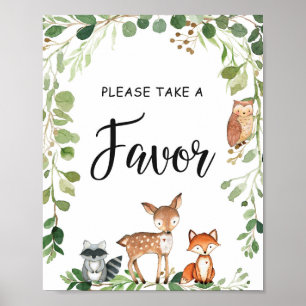Woodland Greenery Baby shower Favors Sign Poster