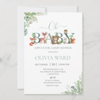 Woodland Greenery Baby shower Invitation Kaart