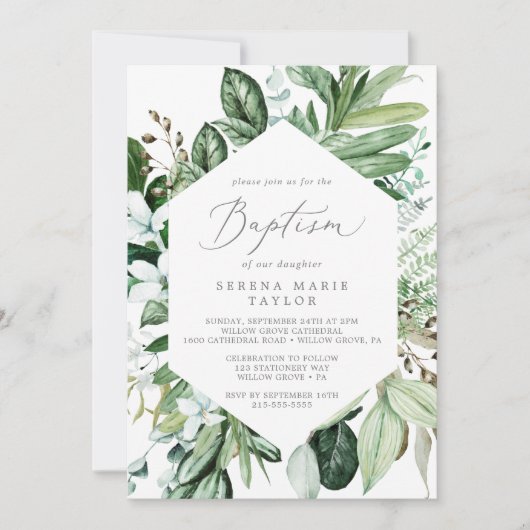 Woodland Greenery Baptism Kaart (Voorkant)