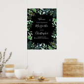 Woodland Greenery Black Wedding Welcome Sign Poster (Keuken)