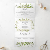 Woodland Greenery bruiloft drievoudige uitnodiging (Binnen)