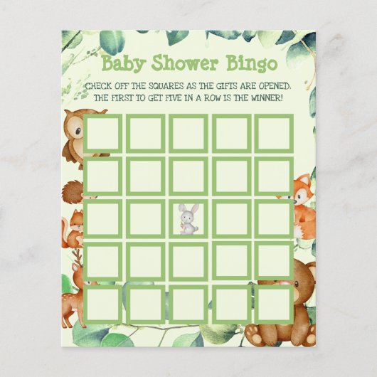 Woodland Greenery Eucalyptus Baby shower Bingo Flyer (Voorkant)