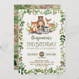 Woodland Greenery Forest Animals 2e verjaardag Kaart
