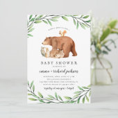 Woodland Greenery Forest Animals Baby shower Kaart (Staand voorkant)