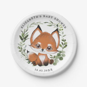 Woodland Greenery Fox 1st Birthday Baby shower Papieren Bordje