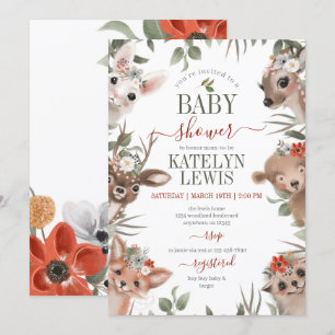 Woodland Greenery Girl Baby shower Kaart