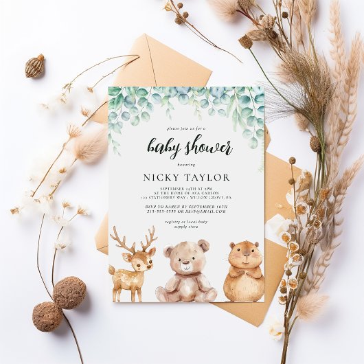 Woodland Greenery Leuk Dier Baby shower Kaart