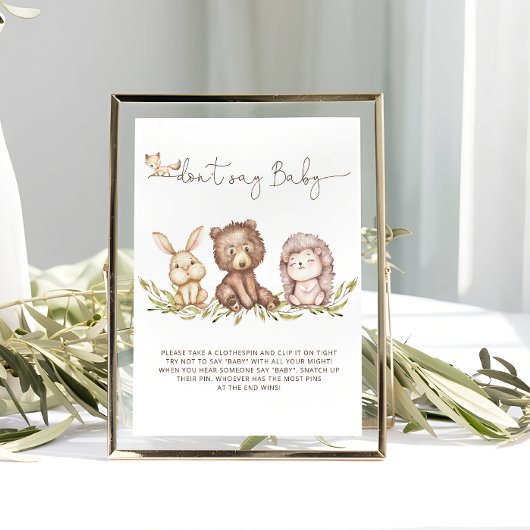 Woodland Greenery Ne pas dire Baby Game Poster