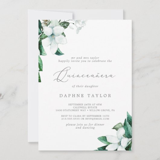 Woodland Greenery Quinceañera Kaart (Voorkant)