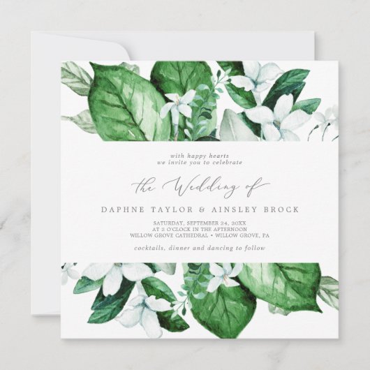 Woodland Greenery Square Wedding Invitation Kaart (Voorkant)