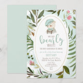 Woodland  Greenery Teddy Bear Baby shower Kaart (Voorkant / Achterkant)