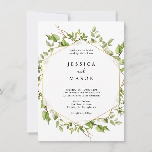 Woodland Greenery Wedding Invitation Kaart (Voorkant)