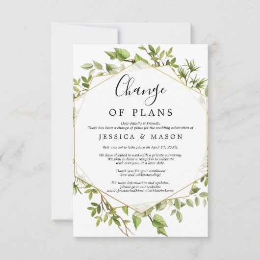 Woodland Greenery Wedding Postponed Notice Kaart (Voorkant)