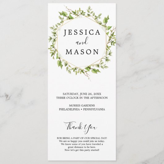 Woodland Greenery Wedding Programme Programma (Voorkant)