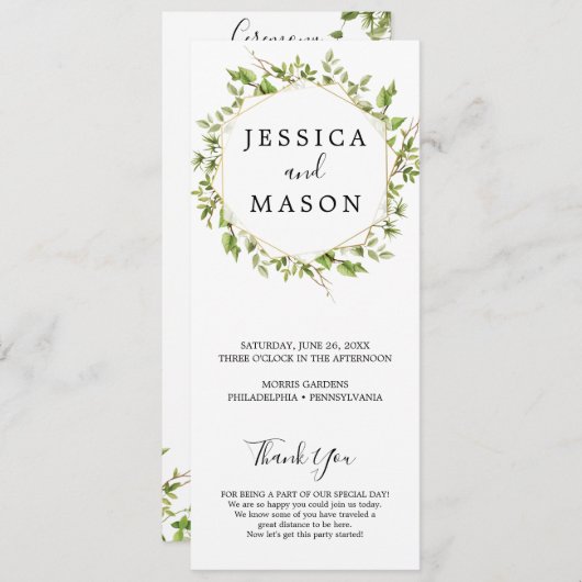 Woodland Greenery Wedding Programme Programma (Voorkant / Achterkant)