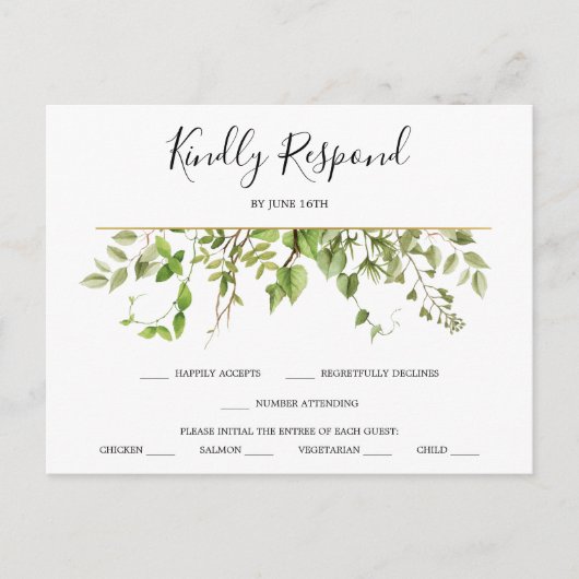 Woodland Greenery Wedding RSVP Briefkaart (Voorkant)