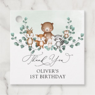 Woodland groen dieren baby jongen verjaardag bedankjes labels