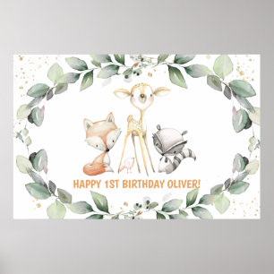 Woodland Groene Baby Shower Verjaardag Welkom Poster