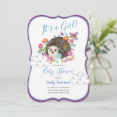 Woodland Hedégel Baby Girl Shower Invitations Kaart (Staand voorkant)