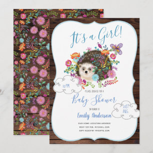 Woodland Hedegel Baby Shower Invitations Rustic Kaart