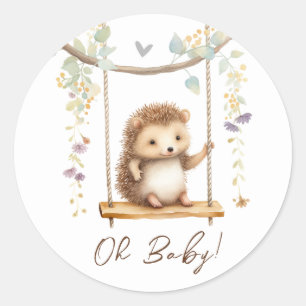 Woodland Hedgehog Floral Oh Baby shower Ronde Sticker