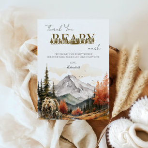 Woodland Herfst Berg Beer Baby Shower Beary Veel Bedankkaart