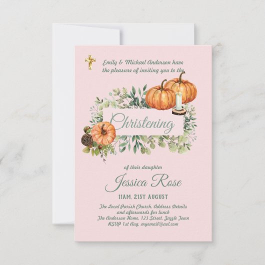 Woodland Herfst Christening Invites Baptism (Voorkant)