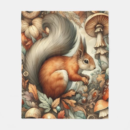 Woodland Herfst Kleur Paddenstoelen Eekhoorn Whims Fleece Deken (Voorkant)