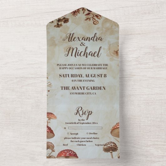 Woodland Herfst Waterverf Paddenstoel bruiloft All In One Uitnodiging (Binnen)