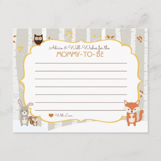 Woodland Herfst / Winter Baby shower Advice Kaart (Voorkant)