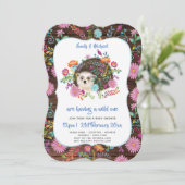 Woodland Hérisson Baby shower Invitations Rustic B (Debout devant)