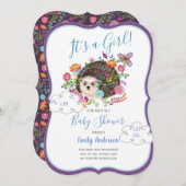 Woodland Hérisson bébé fille douche Invitations (Devant / Derrière)