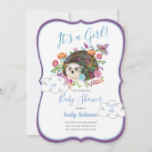 Woodland Hérisson bébé fille douche Invitations (Devant)