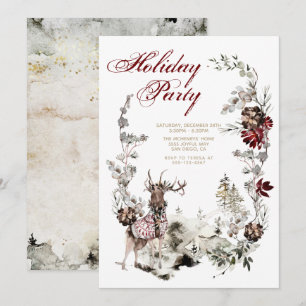 Woodland Joy Kerstdeer Floral Holiday Party Kaart