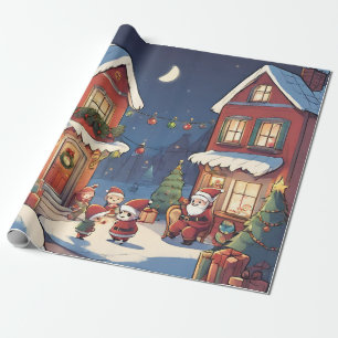 Woodland kerst rood  santa illustratie cadeaupapier