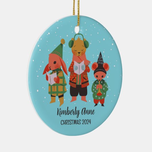 Woodland Kerstmis Animal Snowy Winter Holiday Keramisch Ornament (Rechts)