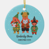 Woodland Kerstmis Animal Snowy Winter Holiday Keramisch Ornament (Voorkant)