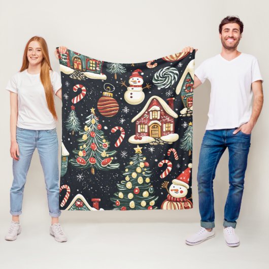  Woodland Kerstpatroon (5) Fleece Deken (In situ)