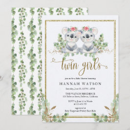 Woodland Koala Eucalyptus Pink Roses Baby shower Kaart