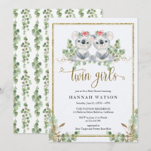 Woodland Koala Eucalyptus Pink Roses Baby shower Kaart