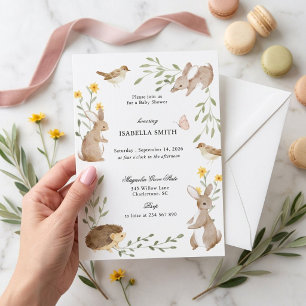 Woodland Konijn Bloemetjes Baby Shower Kaart