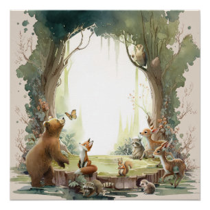 Woodland Laat het Avontuur Begin Baby Shower Perfect Poster