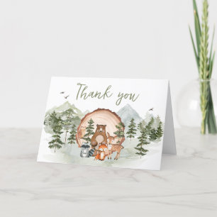 Woodland Laat het avontuur beginnen Baby shower Bedankkaart