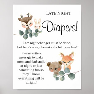 Woodland Late Night Diaper Baby shower game-teken Poster