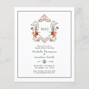 Woodland Laurel Crest Monogram Koppel Bruiloft Flyer