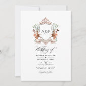 Woodland Laurel Crest Monogram QR Code Weddenschap Kaart (Voorkant)