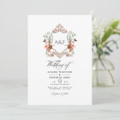 Woodland Laurel Crest Monogram QR Code Weddenschap Kaart (Staand voorkant)