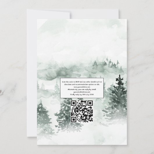Woodland Laurel Crest Monogram QR Code Weddenschap Kaart (Achterkant)